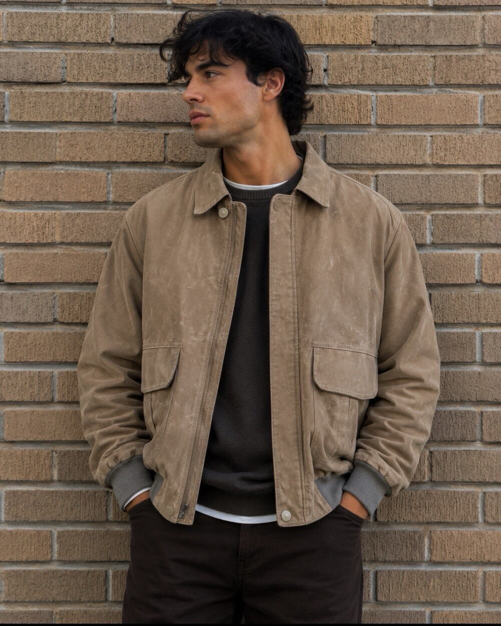 ITALIAN TEXTILE GROUP Men's XL Tan Suede Bomber Jacket ITALY Lined